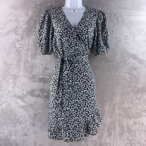 Gerard Darel Rosi Dress Womens Size 36 White Blue Floral Wrap Ruffle Hem
